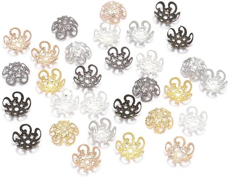 Tiosen 100Pcs Shiny Vintage Filigree, 8mm Silver Flower Bead End Caps Metal Bead Caps for Jewelry Making DIY Bracelet Earrings Arts, Crafts Accessories - Image 3